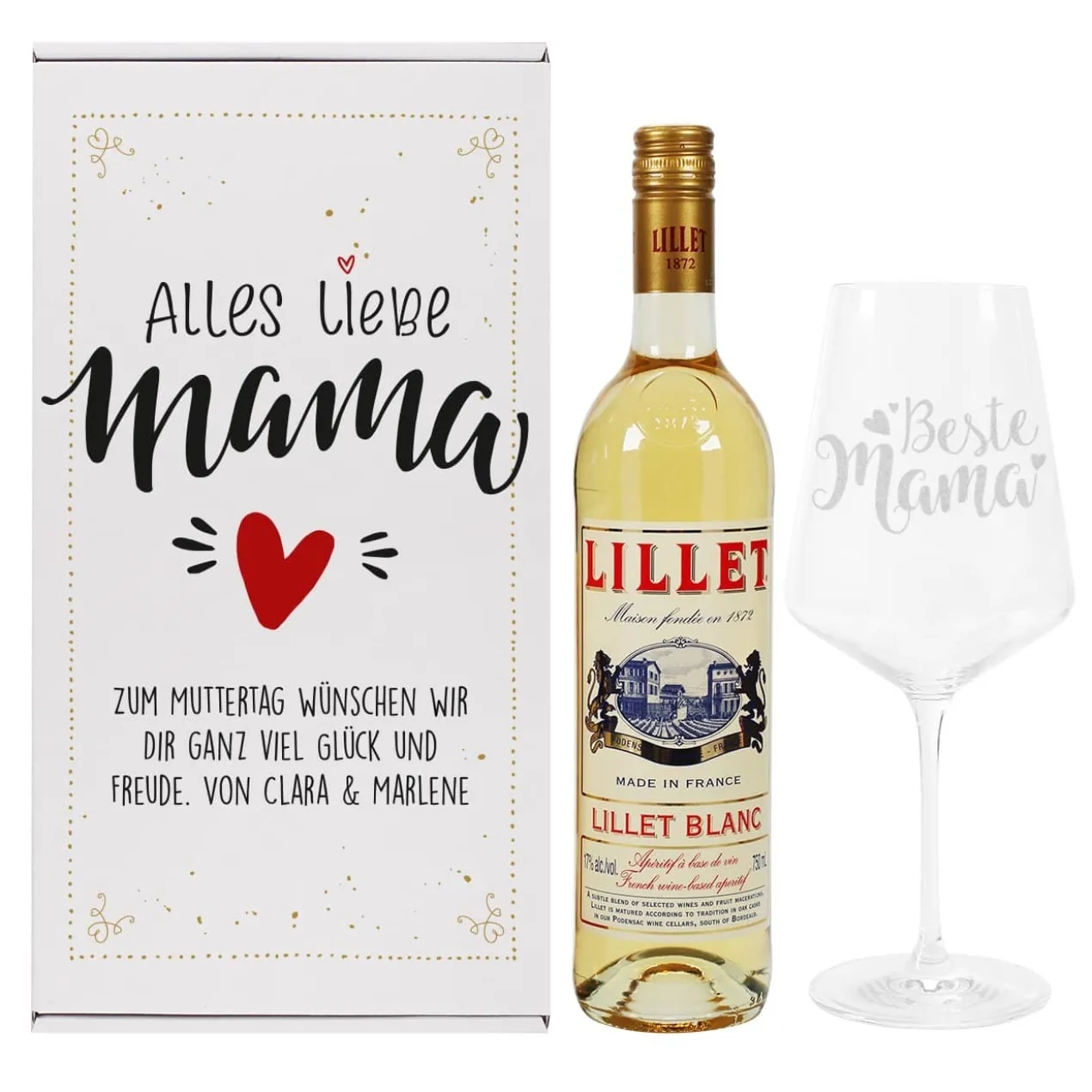 Alles Liebe Mama - Lillet Geschenkset mit Weinglas "Beste Mama"