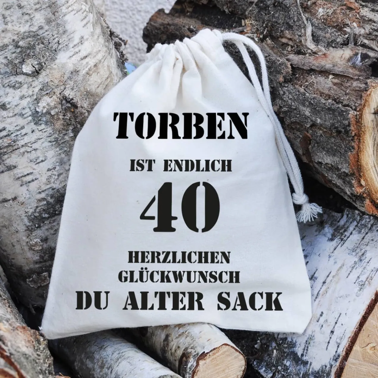 Alter Sack Zuziehbeutel zum 40. Geburtstag in 2 Größen