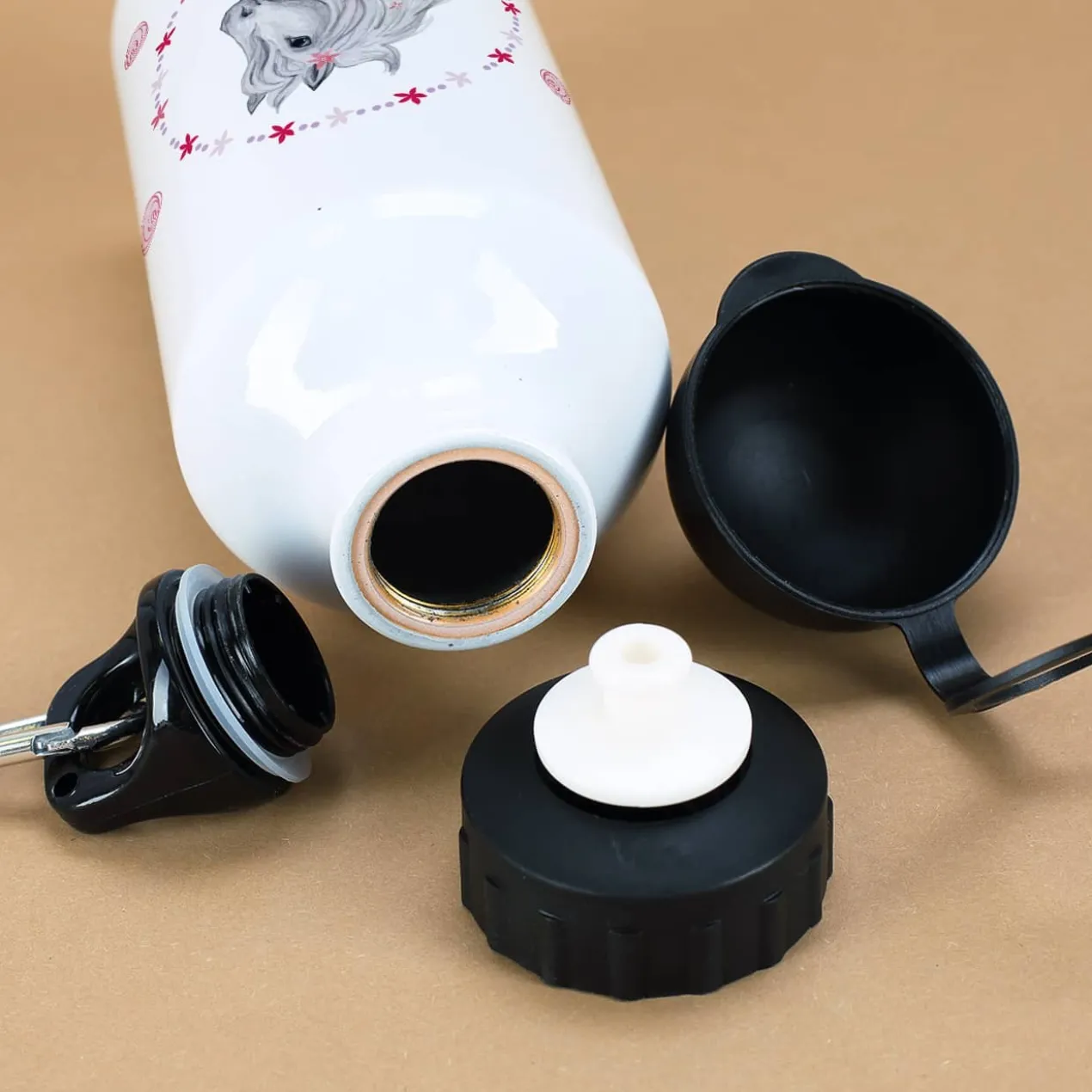 Aluminium-Trinkflasche mit Pferd, Blüten und Name