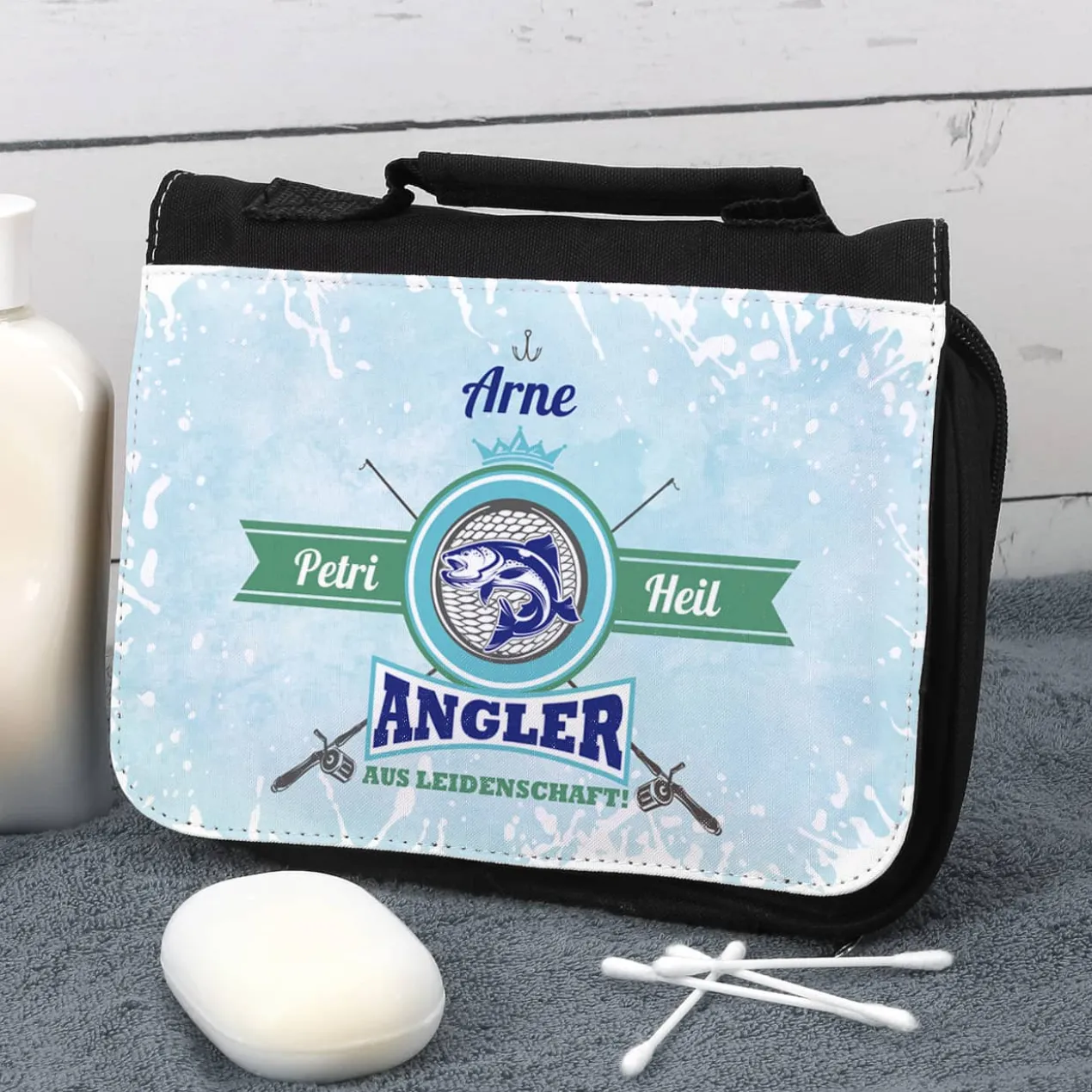 Angler aus Leidenschaft - Kulturtasche mit Name