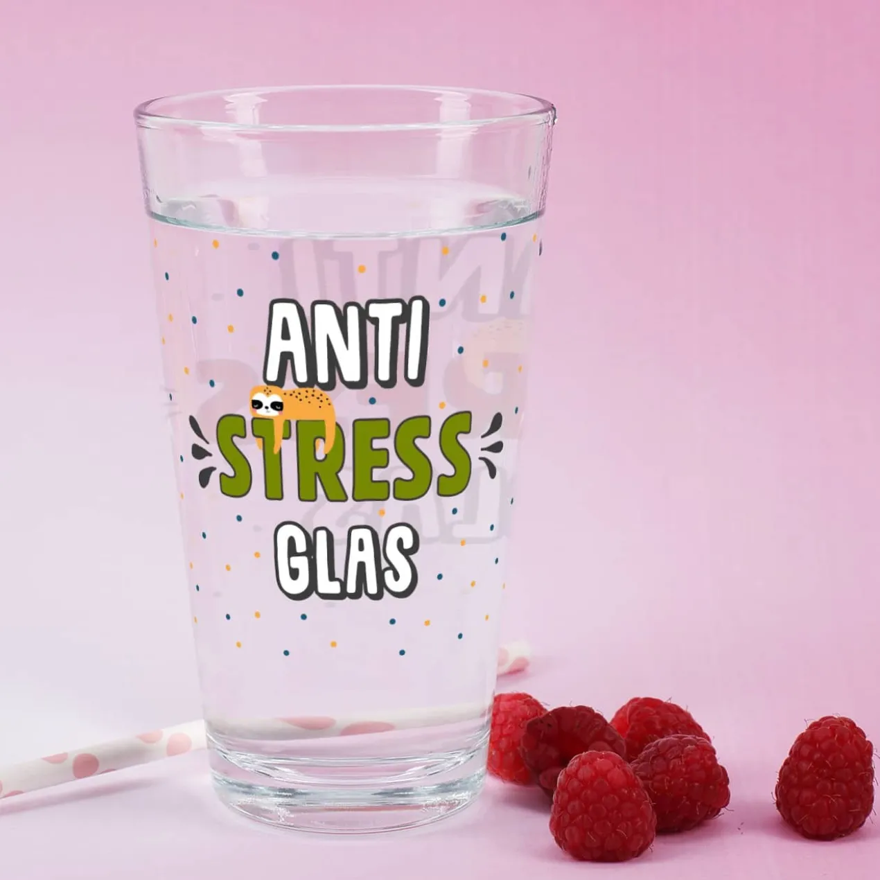 Anti-Stress Trinkglas mit kleinem Faultier