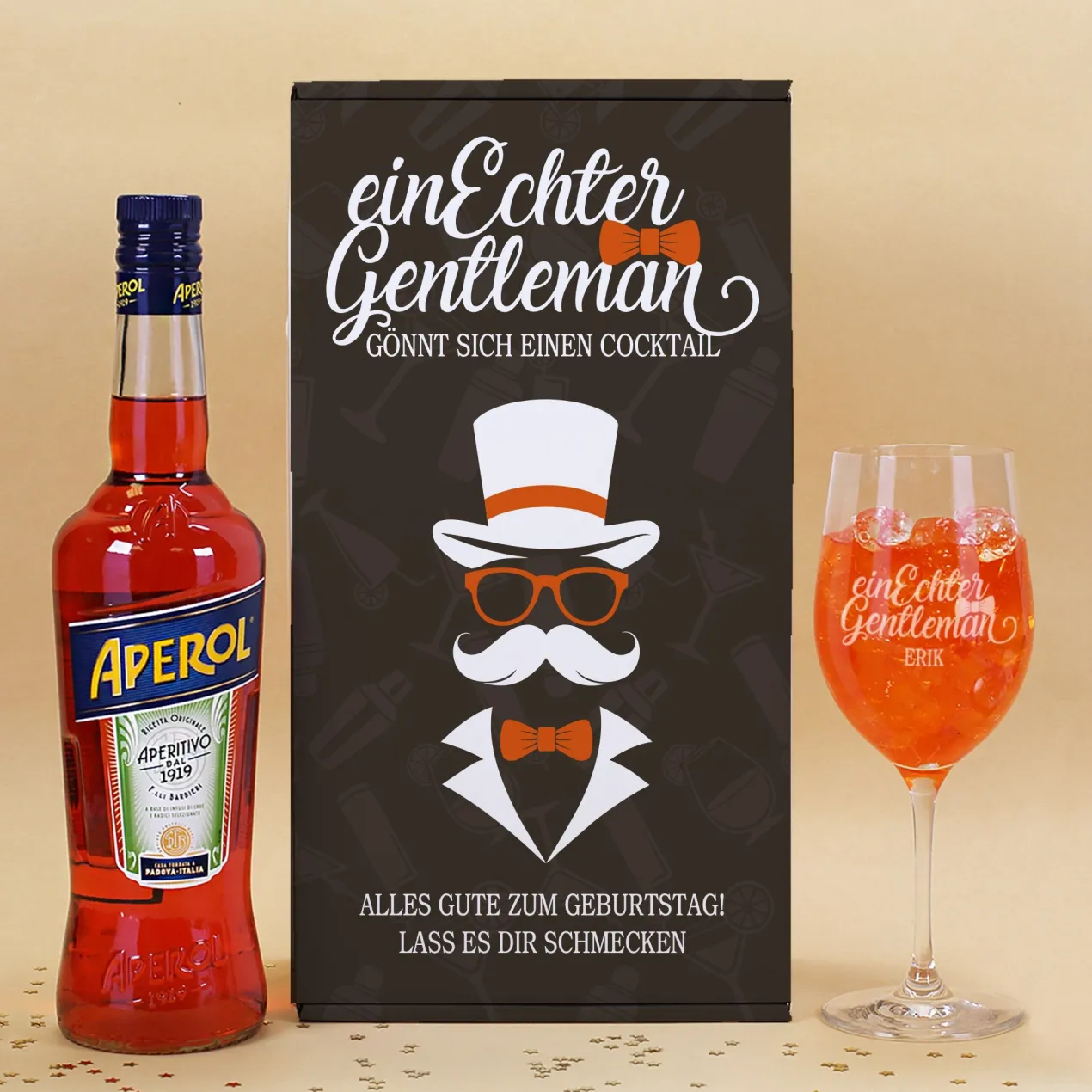 Aperol Geschenkset 'Ein echter Gentleman' mit Aperitifglas - personalisiert mit Name und Wunschtext