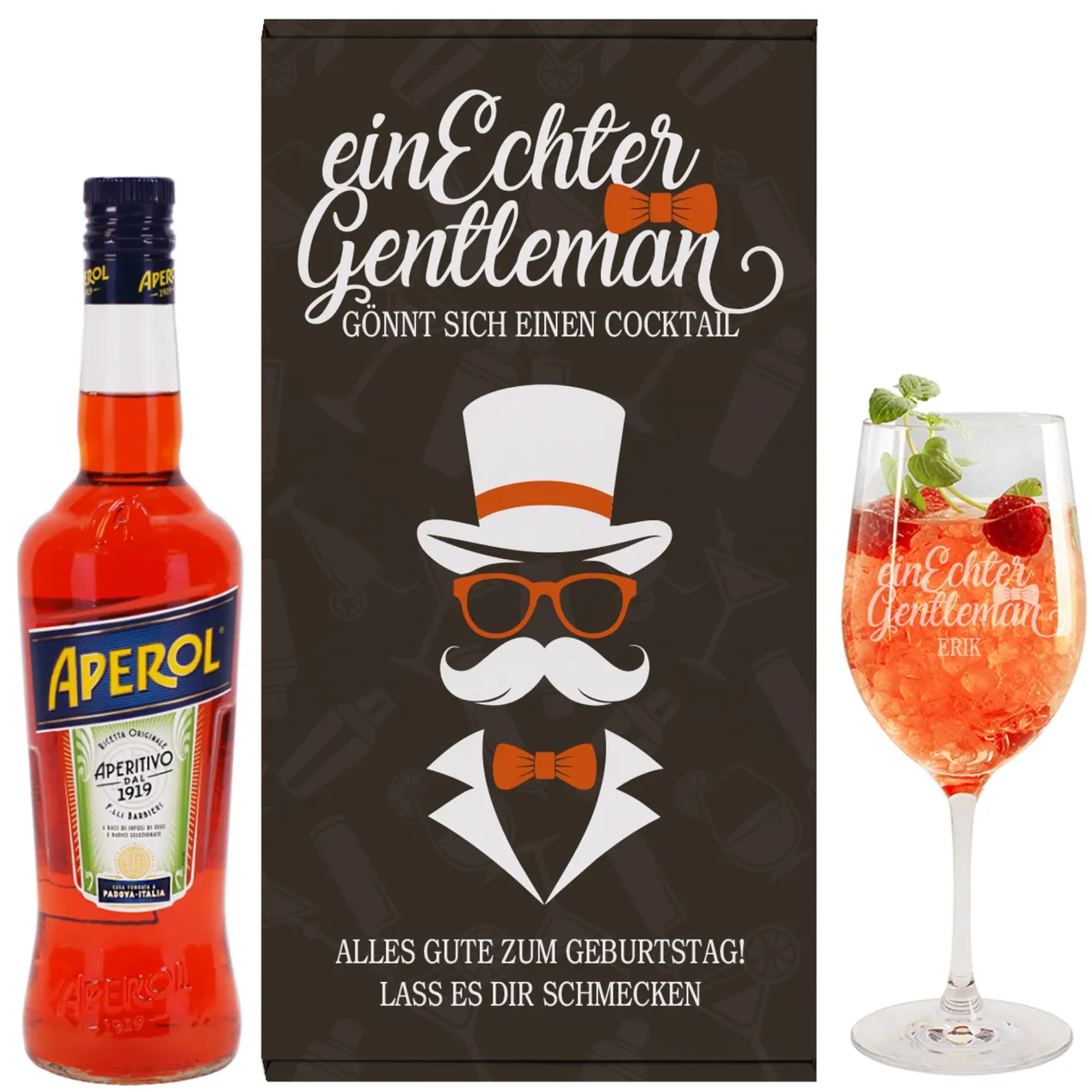 Aperol Geschenkset 'Ein echter Gentleman' mit Aperitifglas - personalisiert mit Name und Wunschtext