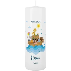 Arche Noah Taufkerze mit Name, Datum und Taufspruch