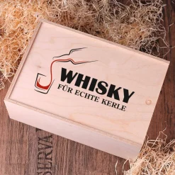 Auchentoshan Whisky für echte Kerle in bedruckter Holzkiste mit 2 Whiskygläser