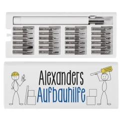 Aufbauhilfe - Bitset mit witzigem Motiv und Namensaufdruck
