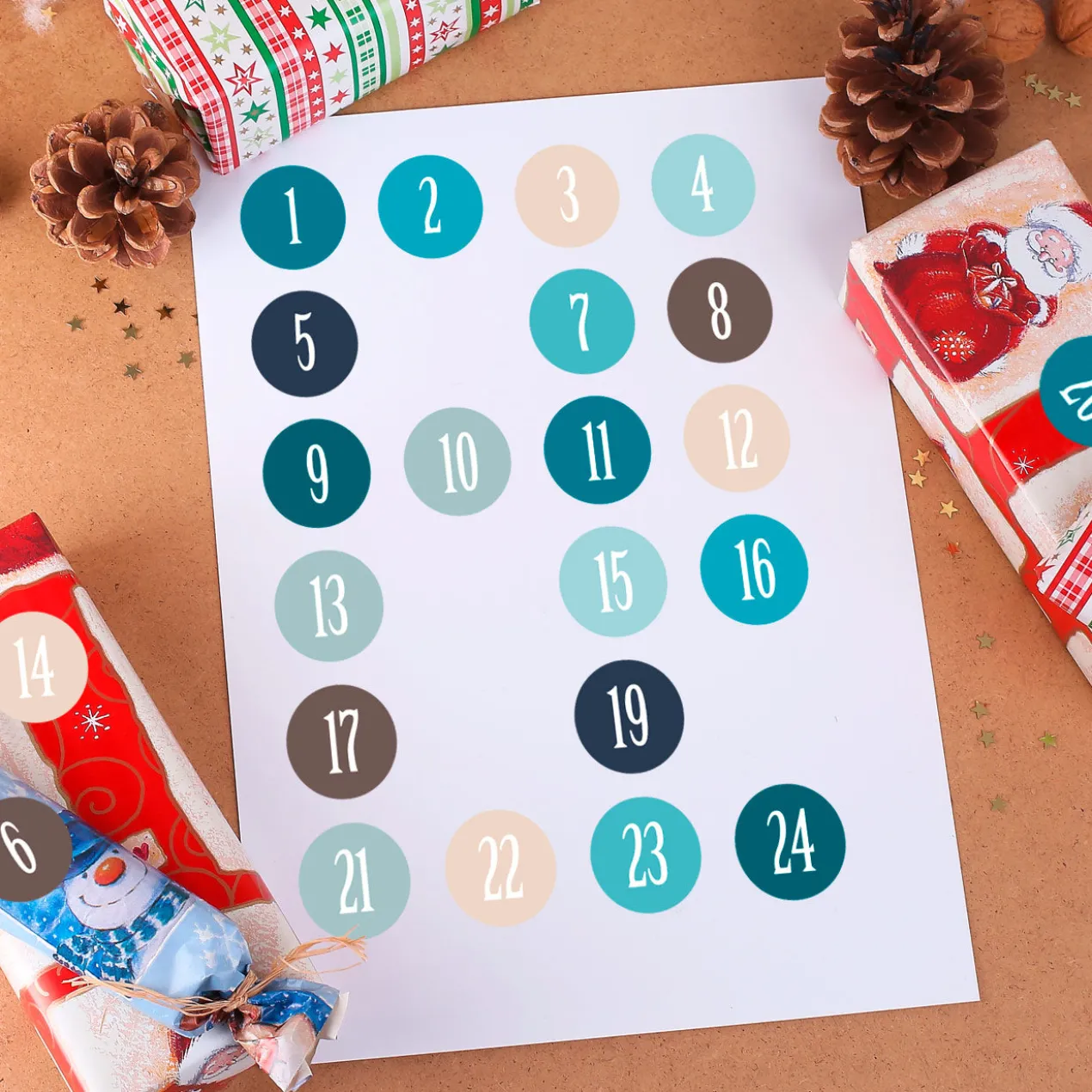 24 Aufkleber für DIY Adventskalender