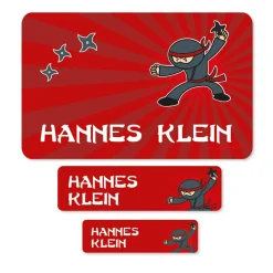 Aufkleber-Set mit Ninja-Motiv und Ihrem Namen