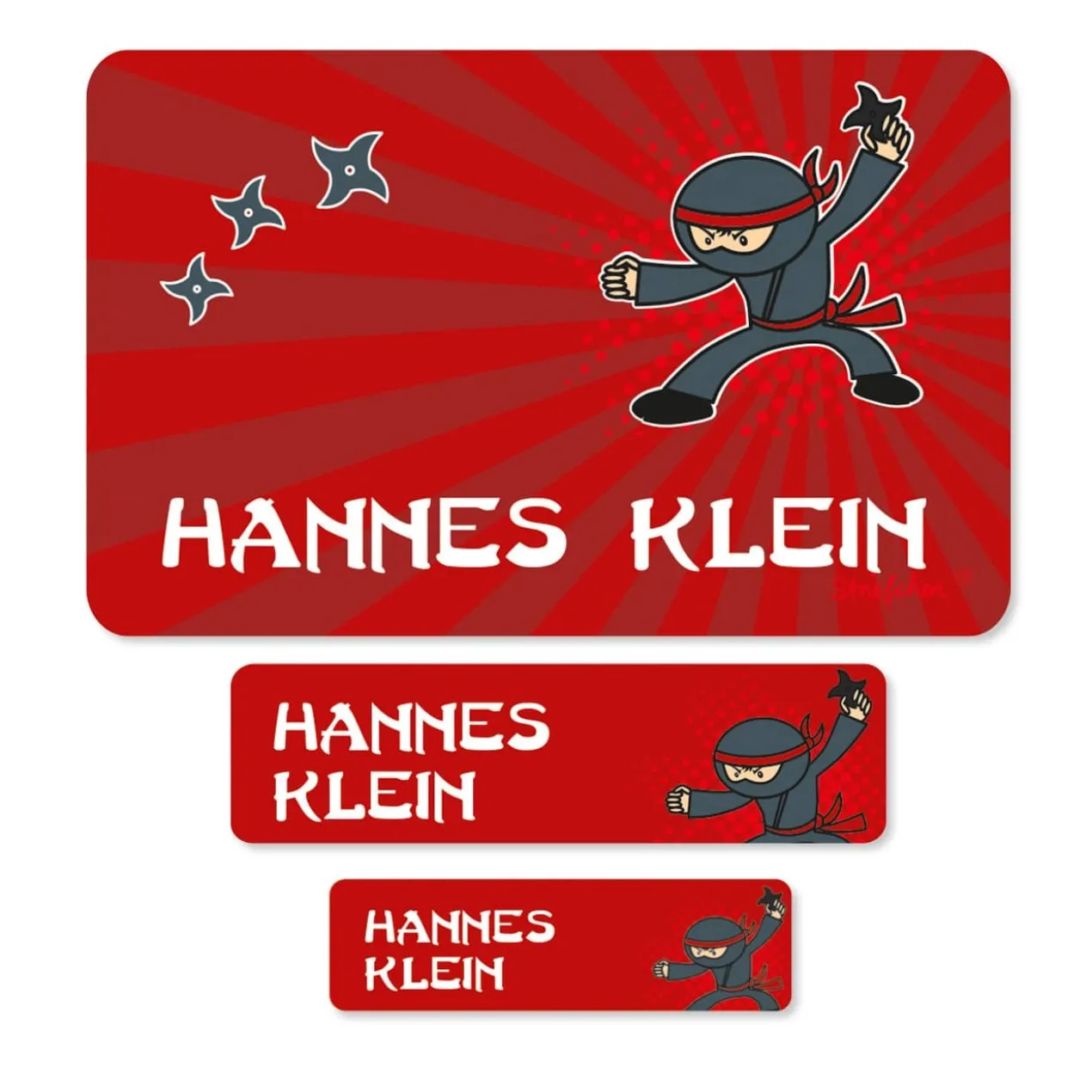 Aufkleber-Set mit Ninja-Motiv und Ihrem Namen