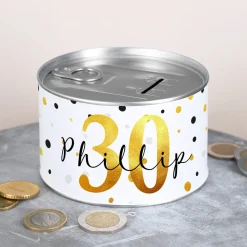 Aufreißspardose zum Geburtstag mit Name und Alter