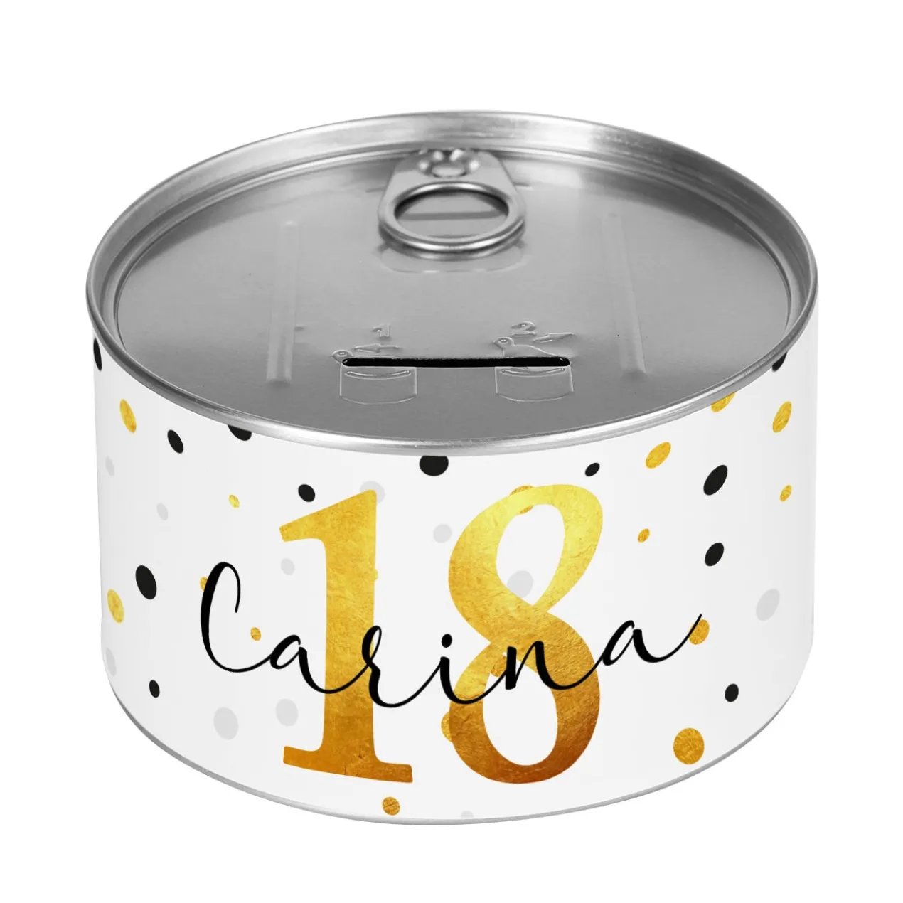 Aufreißspardose zum Geburtstag mit Name und Alter
