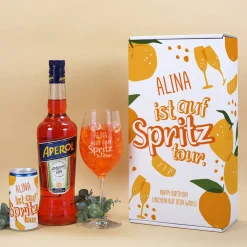 Auf Spritztour - Aperol Geschenkset mit Weinglas, Aperol und Seccodose