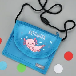 Axolotl Brustbeutel personalisiert mit Name | Geschenk für Mädchen | Farbauswahl