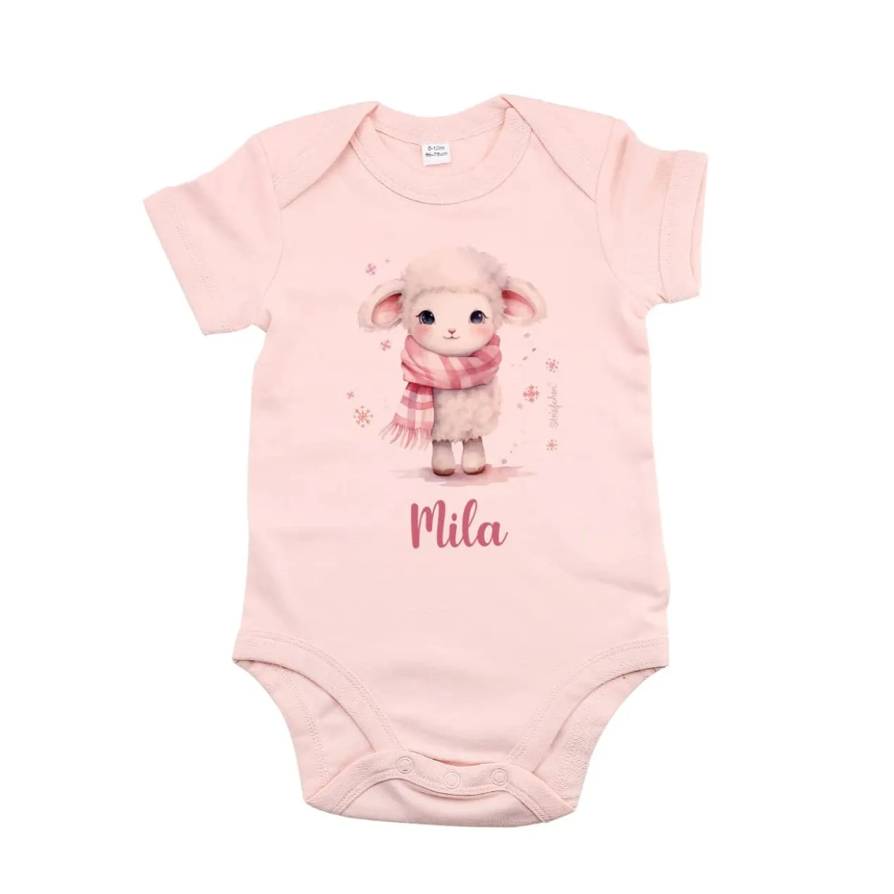 Babybody in Rosa mit Schäfchen und Wunschtext