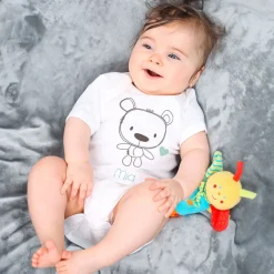 Babybody in weiß mit Teddybär und Wunschname