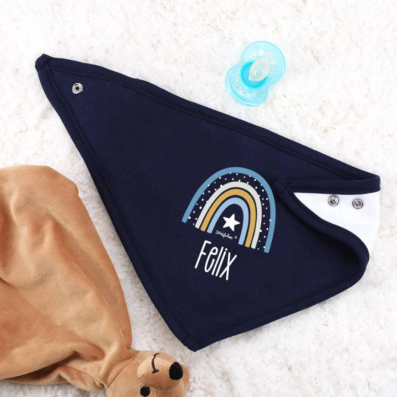 Baby-Halstuch mit Regenbogenmotiv in 3 verschiedenen Farben