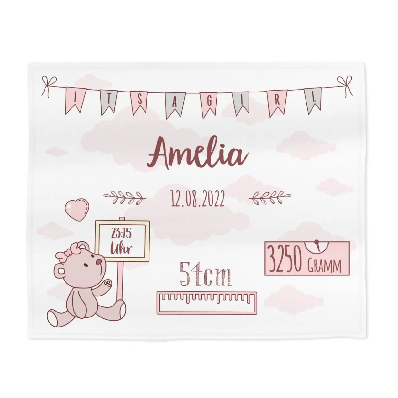 Baby Kuscheldecke mit Teddymotiv zur Geburt