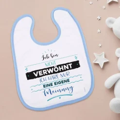 Baby Lätzchen in weiß/blau mit Ihrem Spruch persönlich bedruckt
