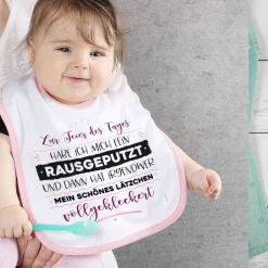 Baby Lätzchen in weiß/rosa mit Ihrem Spruch individuell gestaltet