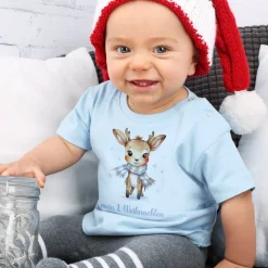 Babyshirt in blau mit niedlichem Rentier und Wunschtext