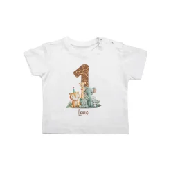 Baby T-Shirt - Geburtstagshirt - mit großer 1, Wildtieren und Name