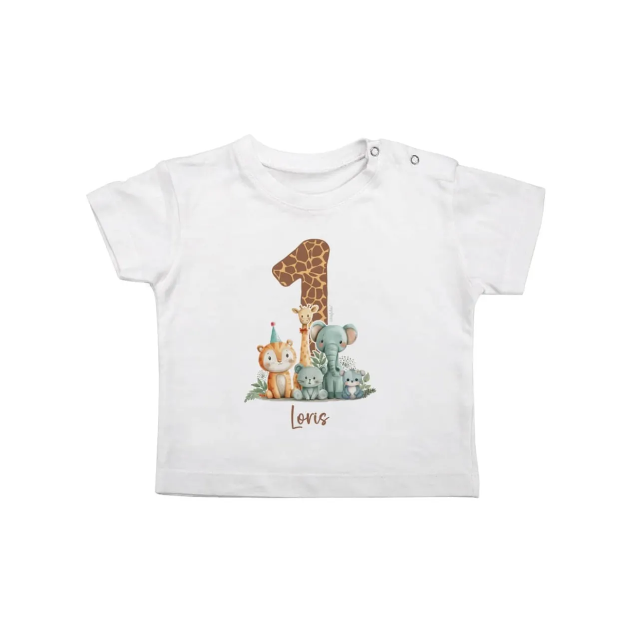 Baby T-Shirt - Geburtstagshirt - mit großer 1, Wildtieren und Name