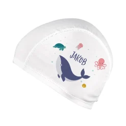 Badekappe für Kinder mit Meeresmotiv und Name personalisiert | Wal, Schildkröte, Qualle, Oktopus