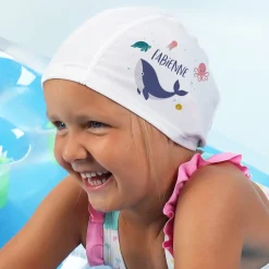 Badekappe für Kinder mit Meeresmotiv und Name personalisiert | Wal, Schildkröte, Qualle, Oktopus