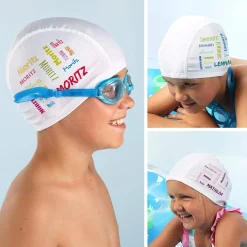 Badekappe mit Ihrem Wunschnamen in drei Varianten