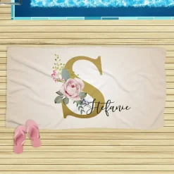 Badetuch mit Rosen-Monogramm und Name, 180x100cm