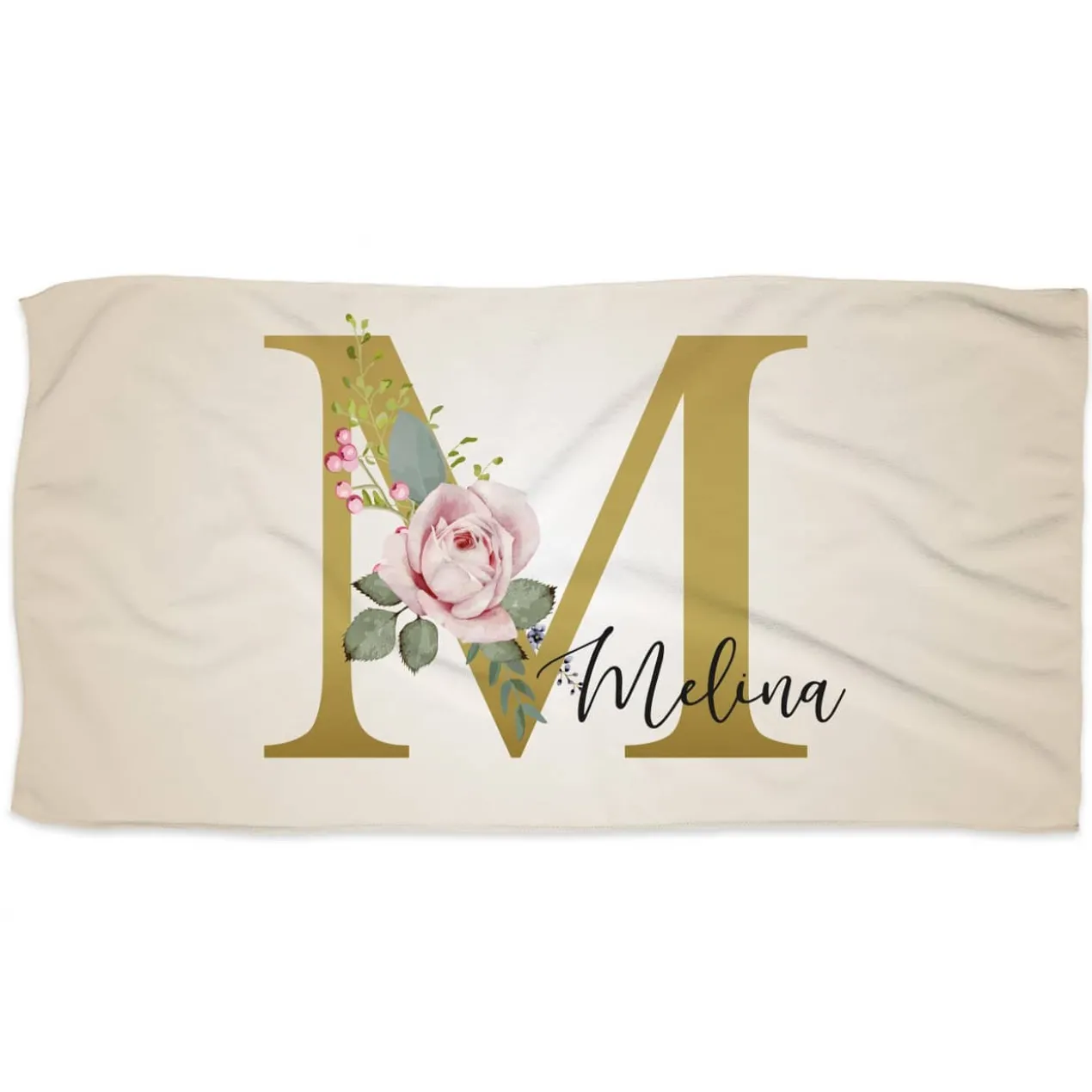 Badetuch mit Rosen-Monogramm und Name, 180x100cm