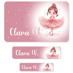 Ballerina-Aufkleber mit Name für Schulmaterial und mehr (100 Stück)