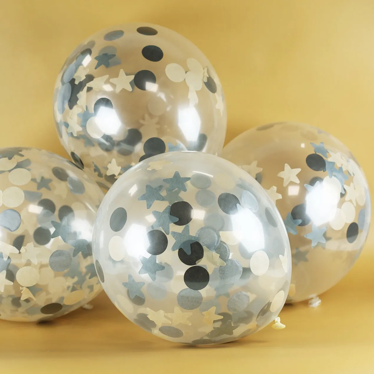 Ballons mit Punkte und Sterne Konfetti 30 cm - 4 Stück