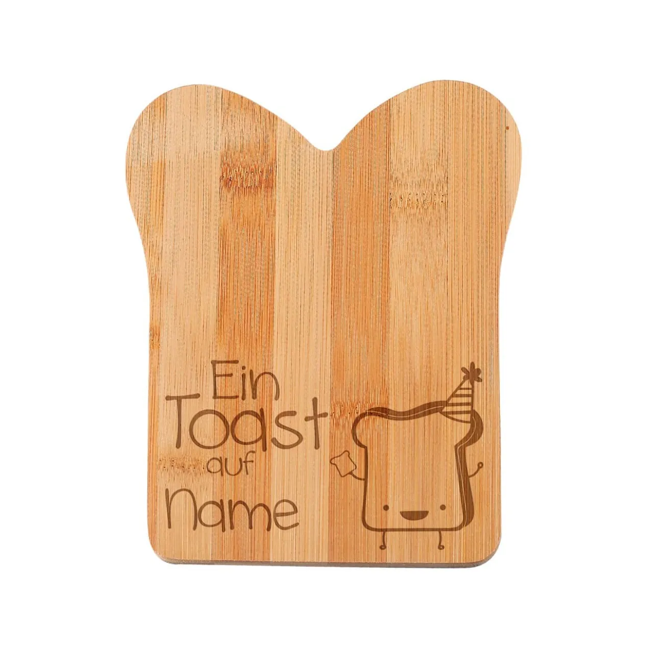 Bambusbrett in Toastform "Ein Toast auf" mit Name