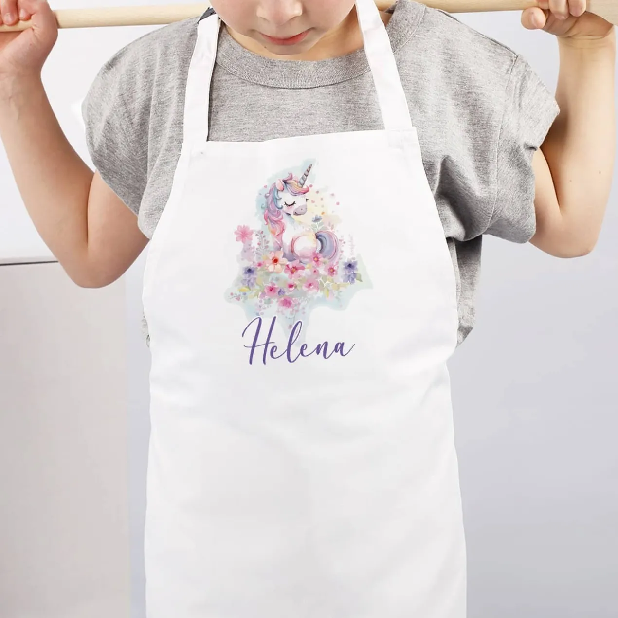 Bastel- & Werkenschürze mit Einhorn-Motiv und Name