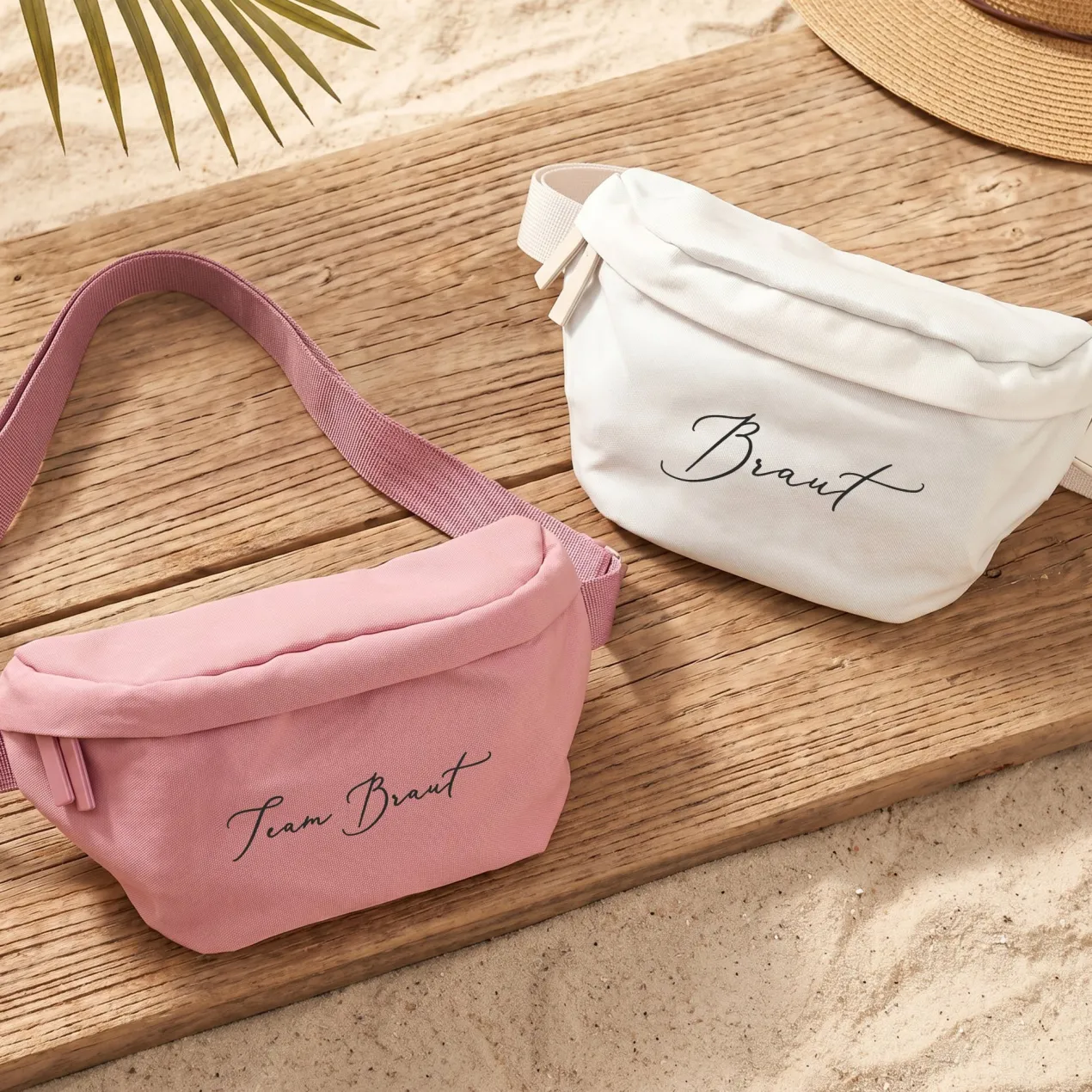 Bauchtasche als Geschenk für Frauen | Personalisierte Gürteltasche für JGA & Geburtstag in Beige Rosa
