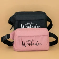 Bauchtasche 'Bin Weinkaufen' in Schwarz & Rosa | Umhängetasche als Geschenk für Frauen & Weinliebhaber