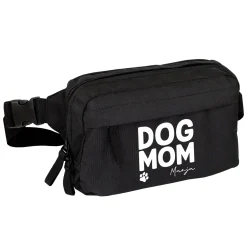 Bauchtasche 'Dog Mom' personalisiert mit Name in Schwarz o. Rosa | Gürteltasche für Hunde Mama & Frauen