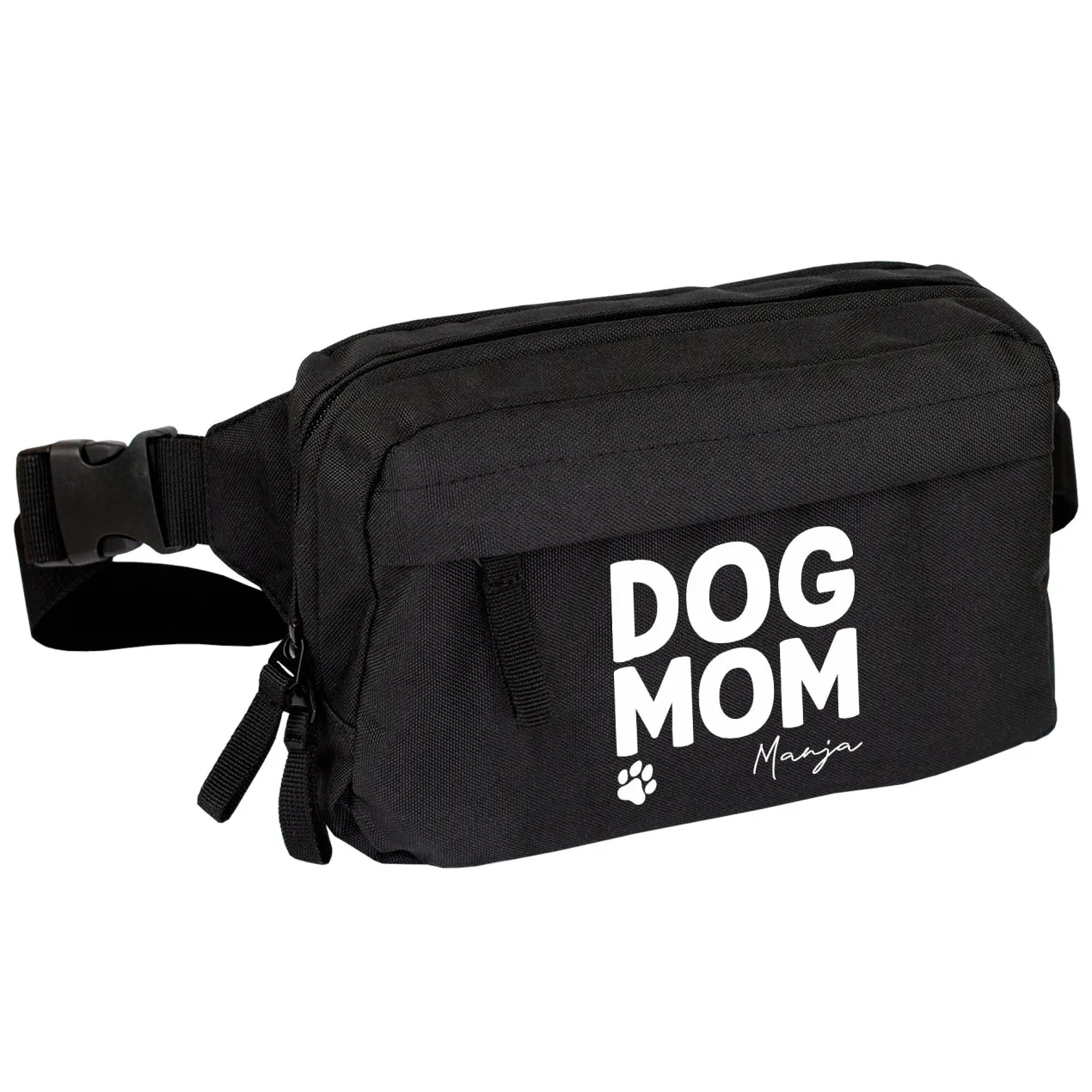 Bauchtasche 'Dog Mom' personalisiert mit Name in Schwarz o. Rosa | Gürteltasche für Hunde Mama & Frauen