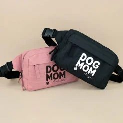 Bauchtasche 'Dog Mom' personalisiert mit Name in Schwarz o. Rosa | Gürteltasche für Hunde Mama & Frauen