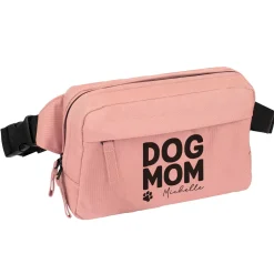 Bauchtasche 'Dog Mom' personalisiert mit Name in Schwarz o. Rosa | Gürteltasche für Hunde Mama & Frauen