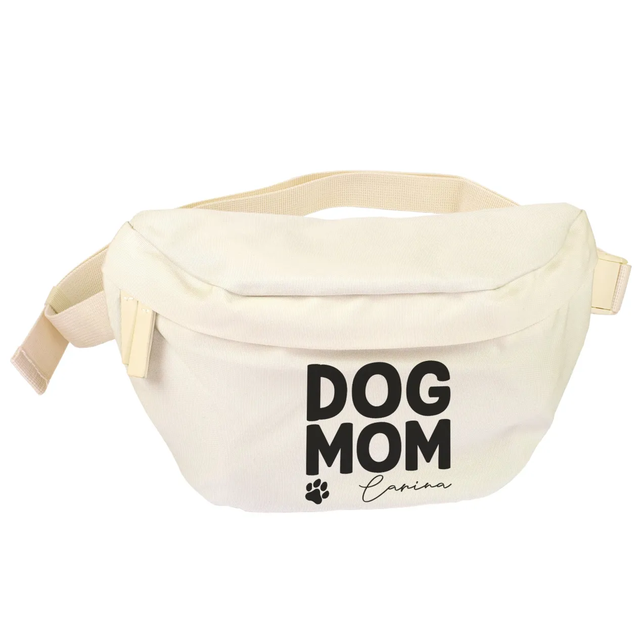 Bauchtasche personalisiert mit Name in Beige o. Rosa 'Dog Mom' | Gürteltasche für Hunde Mama & Frauen