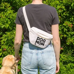 Bauchtasche personalisiert mit Name in Beige o. Rosa 'Dog Mom' | Gürteltasche für Hunde Mama & Frauen
