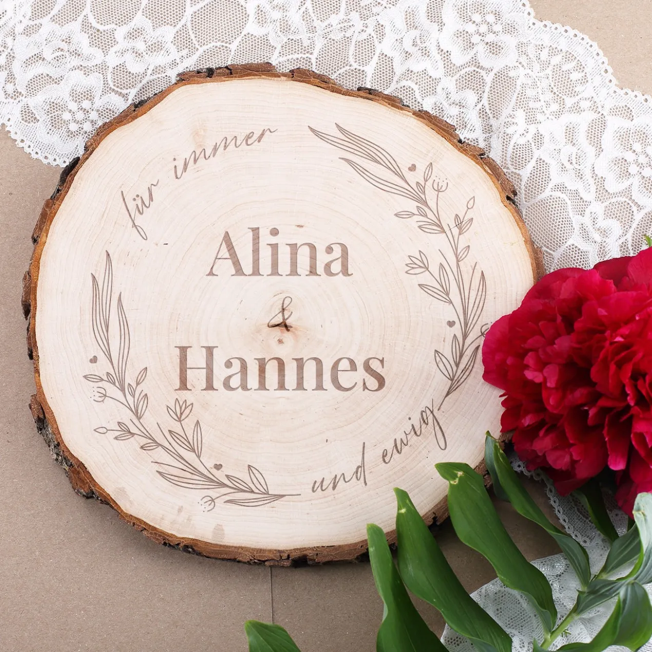 Baumscheibe - für immer und ewig - mit Ihren Wunschnamen zur Hochzeit