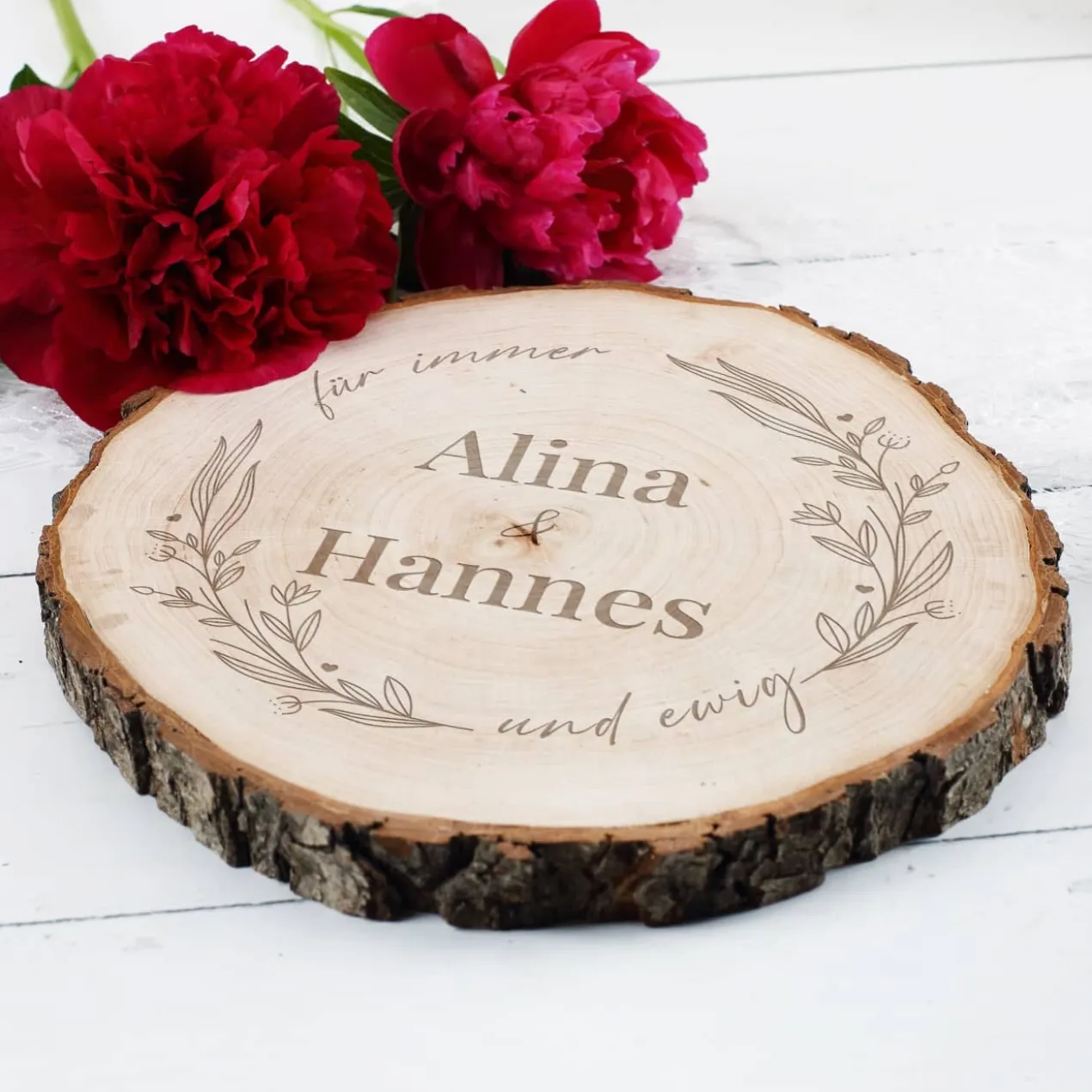 Baumscheibe - für immer und ewig - mit Ihren Wunschnamen zur Hochzeit