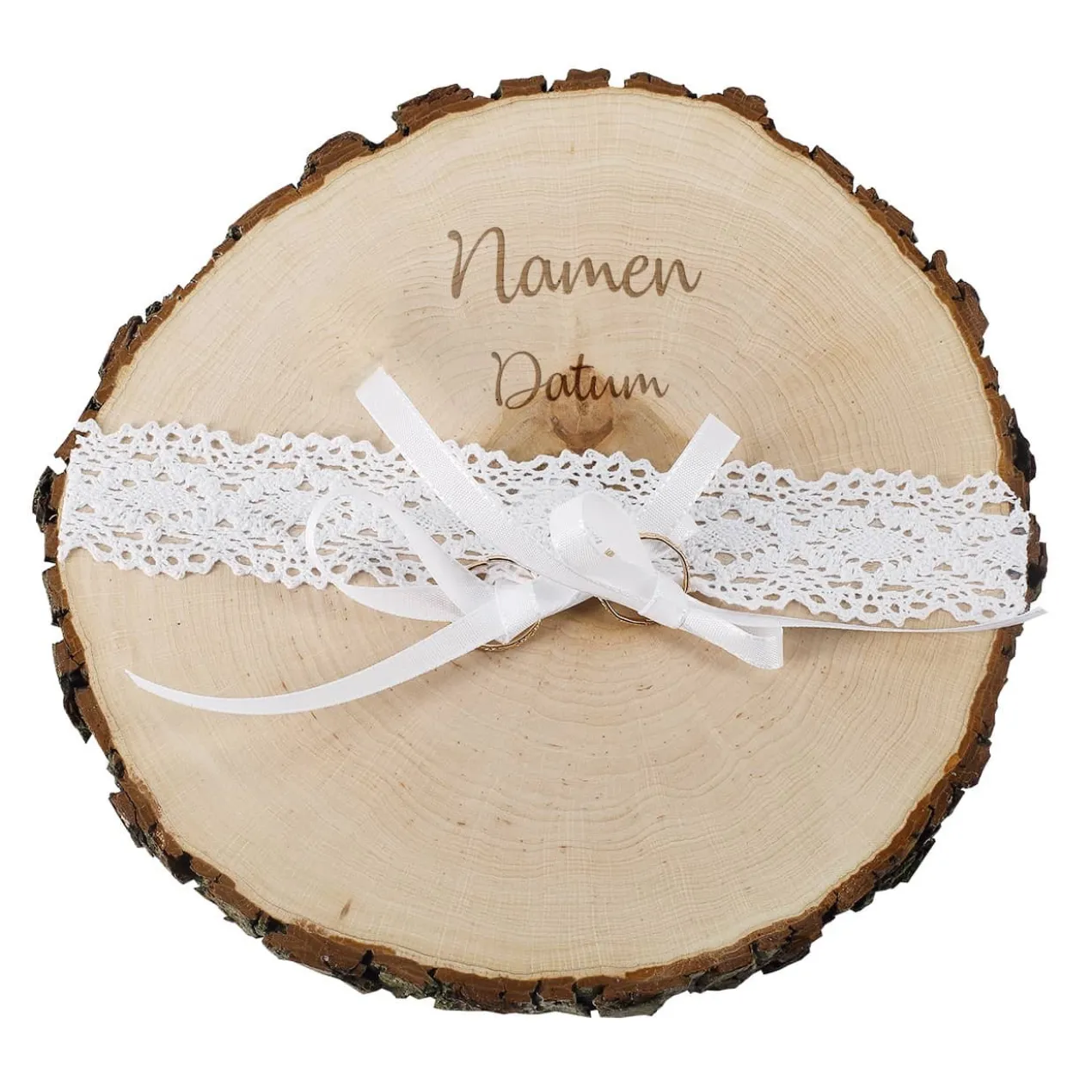 Baumscheibe mit Gravur ideal für Hochzeitsringe oder als Tischdeko