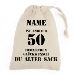 Baumwollbeutel mit Zuziehkordel für den 50jährigen alten Sack
