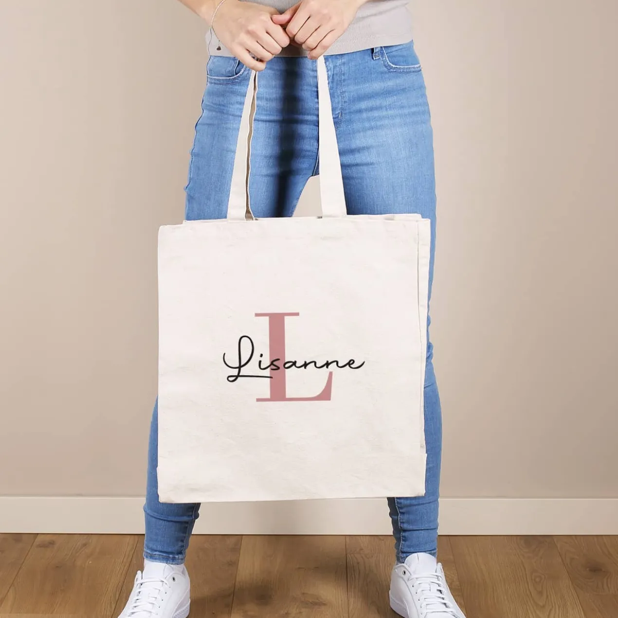 Baumwollshopper mit Initiale und Name in 4 verschiedenen Farben