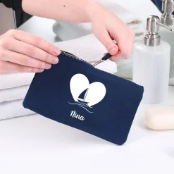 Beautycase dunkelblau mit Schiffchen und Wunschtext
