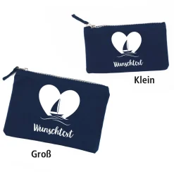Beautycase dunkelblau mit Schiffchen und Wunschtext